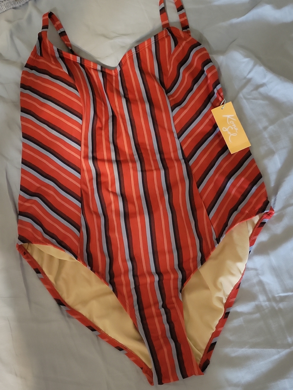 Kona Sol Red And Navy Striped One-Piece Swimsuit